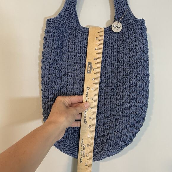 The Sak Original Hobo Blue Crochet Knit Shoulder Bag Purse Zip Boho - Picture 4 of 9